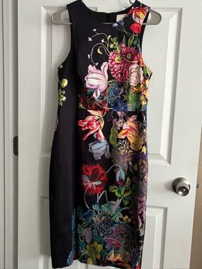 Leifsdottir Anthropologie Black Floral Sheath Dress, Size 6